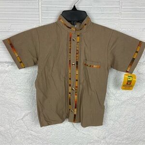 NWT Artesanias maya inka brown button up boys shirt size 8